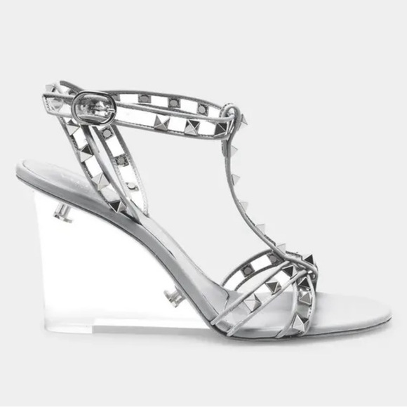 VALENTINO GARAVANI Plexi Wedge 90mm Rockstud Sandals - Gi7 Silvertraspar - Picture 4 of 6